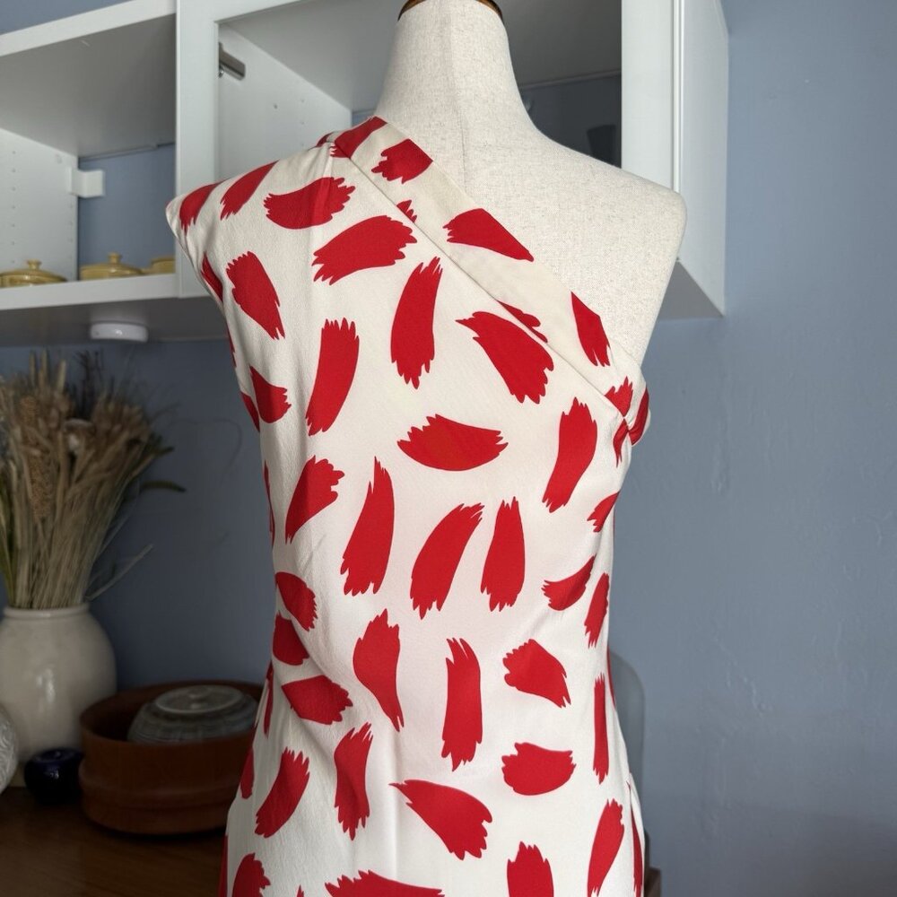 Oscar de la Renta Vintage 80’s Silk Long Maxi Gown Dress One Shoulder Wht Red S - Picture 10 of 10